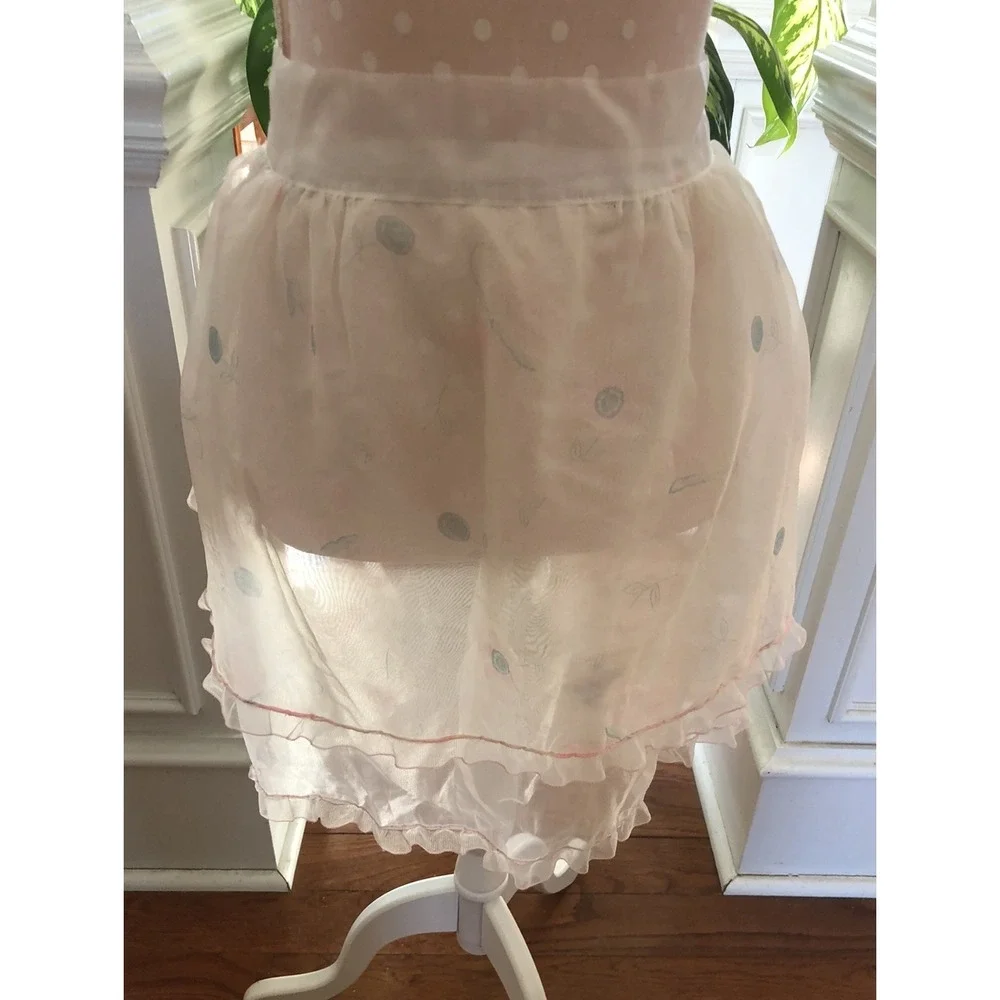 Vintage Apron Beautiful Sheer White With Flowed And Butterflies 50's